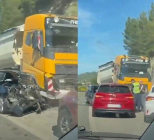 AKSIDENT RRUGOR MES NJË AUTOVETURE DHE KAMIONI, LËNDOHEN DY PERSONA