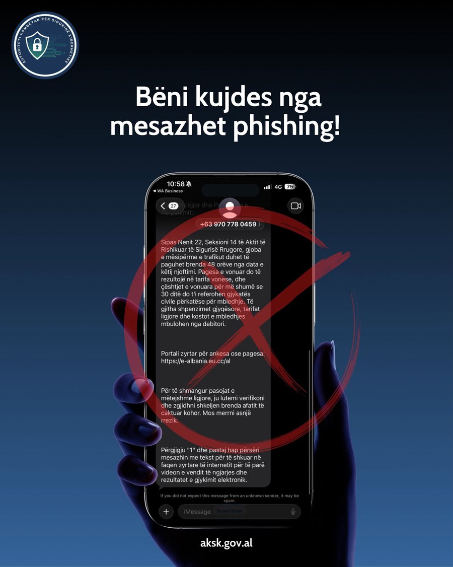 AKSK PARALAJMËRON QYTETARËT/ KUJDES NGA SMS-TË MASHTRUESE PËR GJOBA TRAFIKU, SYNOJNË VJEDHJEN E TË DHËNAVE BANKARE