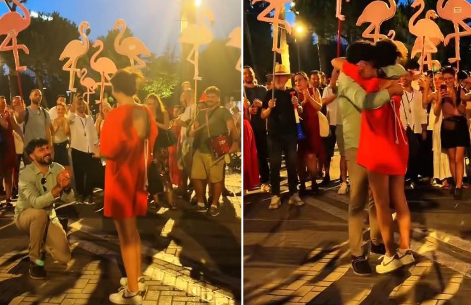 TIRANË/ MOMENT ROMANTIK NË PROTESTË, I RIU I PROPOZON MARTESË PARTNERES MES TURMËS